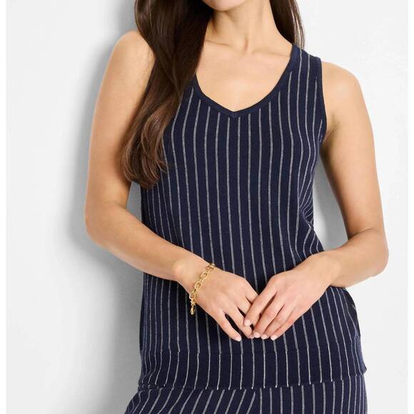 NEW NIC + ZOE destination stripe knit tank in indigo multi